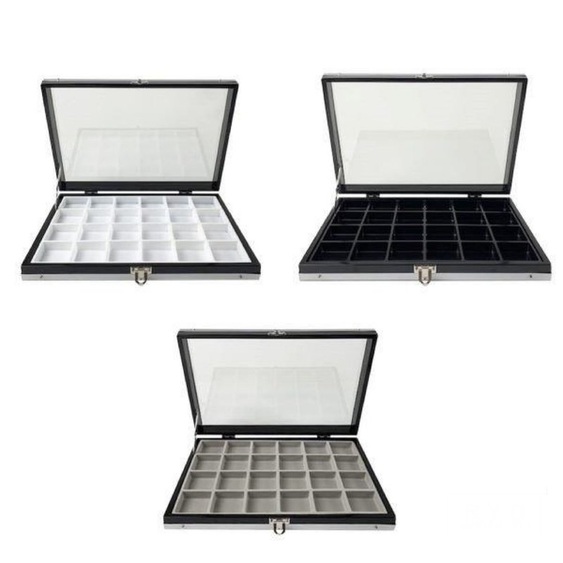 Glass case aluminum M 40mm square 24 cells jewelry - 收纳用品 - 塑料 白色