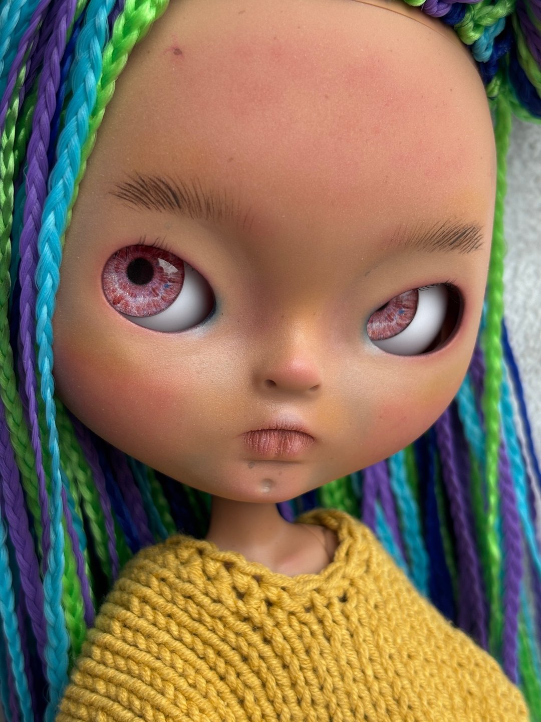 Blythe 订制娃娃雕刻脸部，Blythe OOAK，深肤色红发，亚洲 Blythe - 玩偶/公仔 - 塑料 橘色