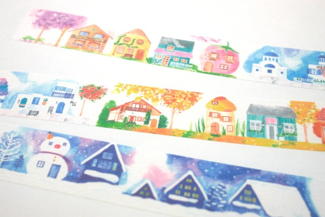四季小屋(水彩)纸胶带- 2.5cm x 10M(50cm循环图) - 纸胶带 - 纸 多色