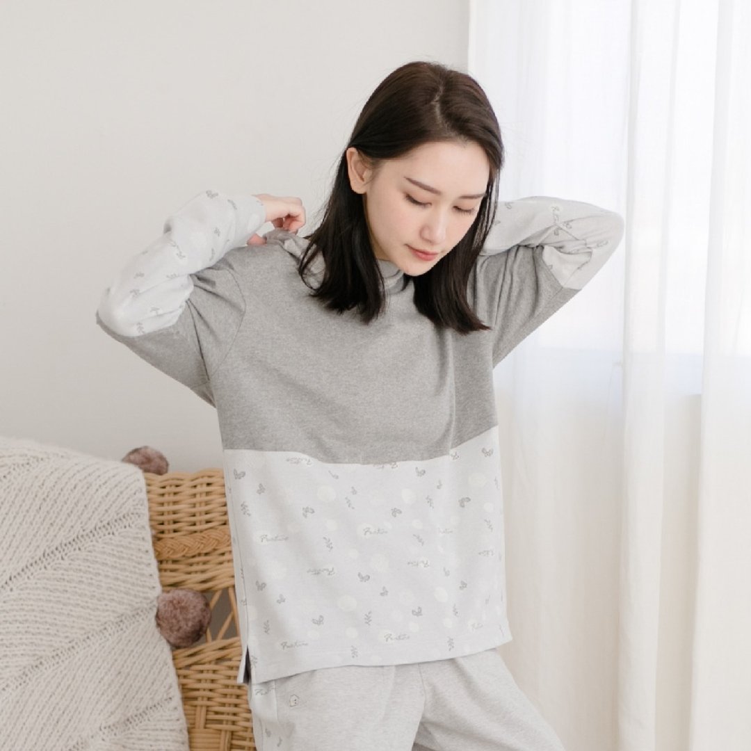 UMORFIL胶原蛋白MIT有机棉拼接居家服/居家服-拼接灰 - 居家服/睡衣 - 棉 灰色
