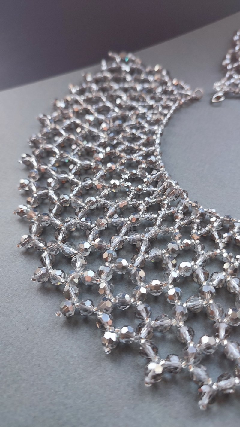 水晶灰珠项链 肩部围兜项链  水晶身体配件  个性身体首饰 - 项链 - 玻璃 灰色