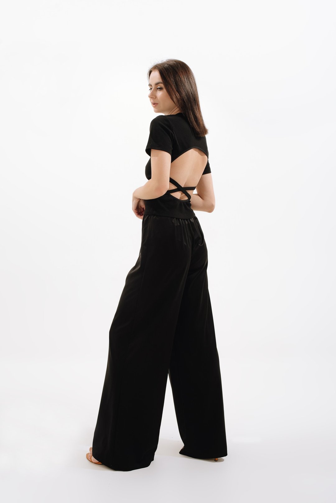 Women Black Open Back Tank Top, Extravagant Party Top, Black Low Open Back Top - 女装上衣 - 其他材质 黑色