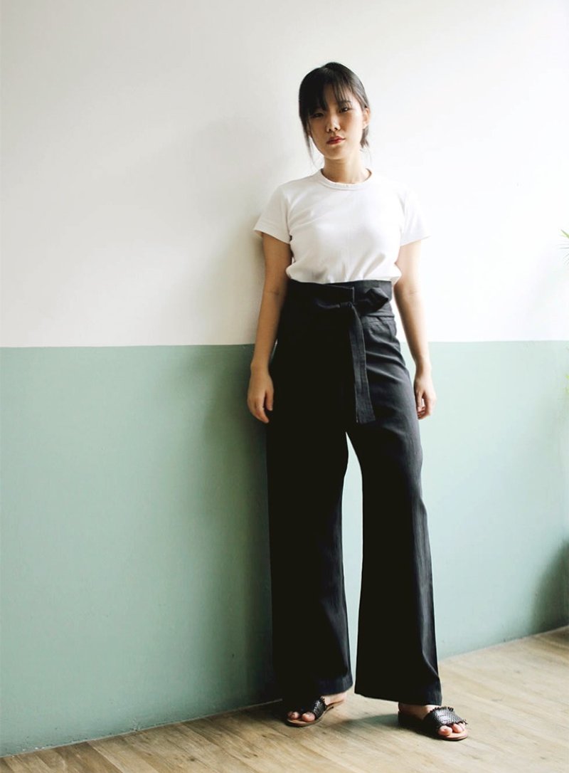 Pahn : Black Cotton Wrapped Pants - 男士长裤 - 棉．麻 黑色
