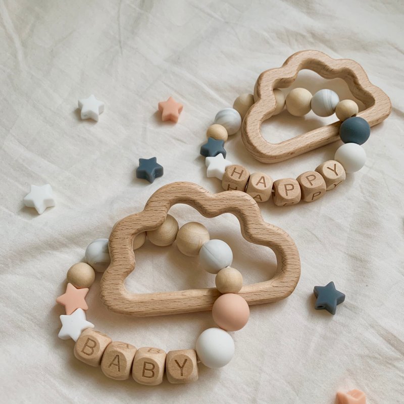 Bite-resistant ring with mini star and wood motif - 满月礼盒 - 硅胶 灰色