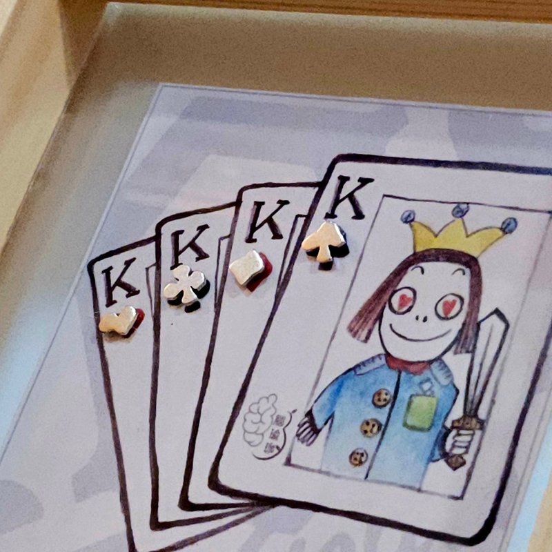 扑克牌耳针925纯银 K王子 - 耳环/耳夹 - 纯银 