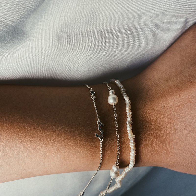 法式微醺 | 小米珠手链 | 天然珍珠 925银手工 - 手链/手环 - 珍珠 咖啡色