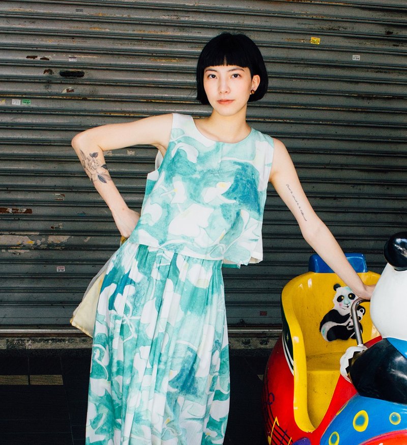 芙蓉朵 | 青青银河杏 - 裙子 - 棉．麻 绿色