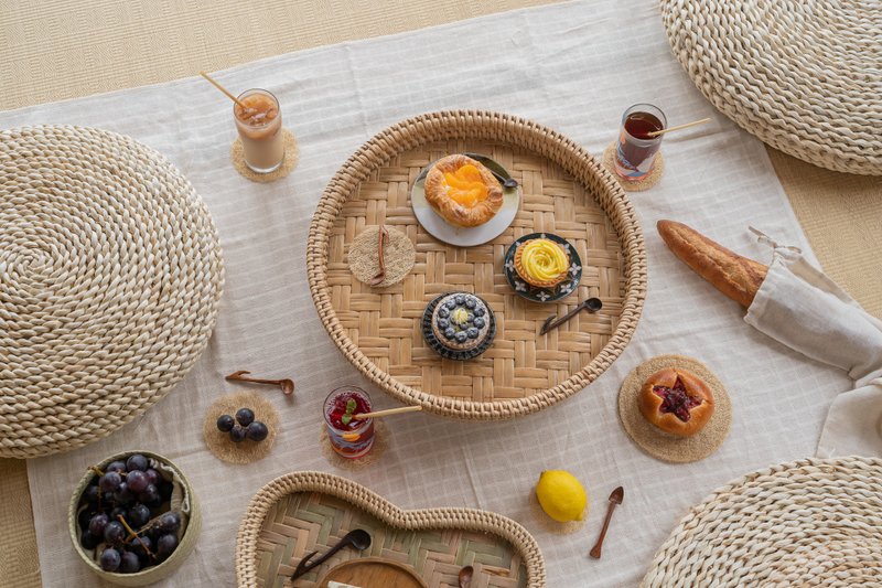 手工竹/藤编高底圆托盘 - 其他家具 - 竹 卡其色