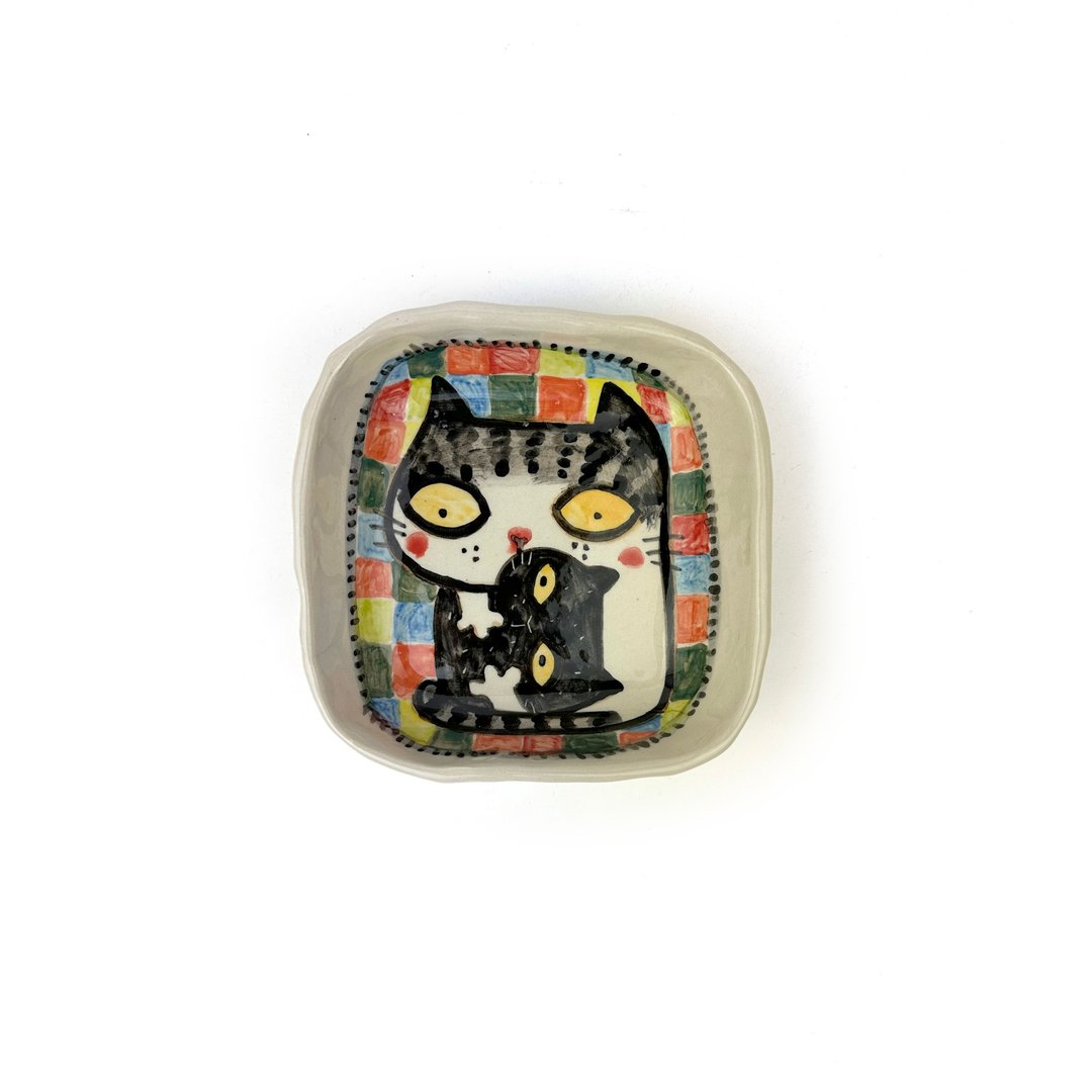 Nice Little Clay 小圆盘 可爱猫 0302S-27 - 浅碟/小碟子 - 陶 白色