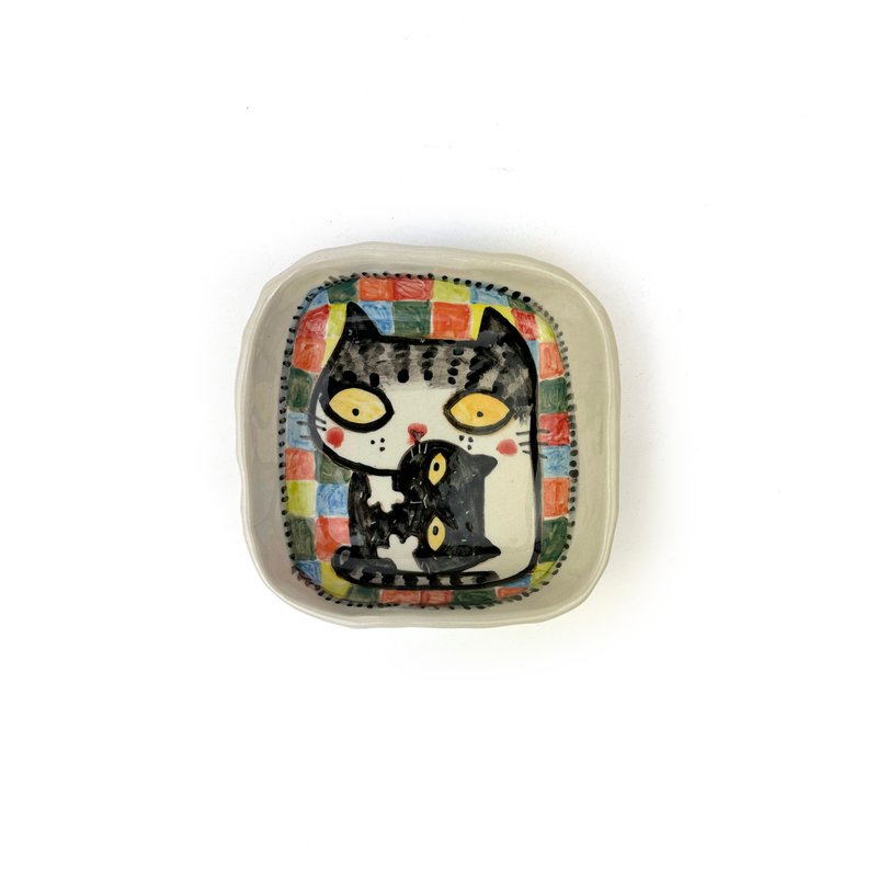 Nice Little Clay 小圆盘 可爱猫 0302S-27 - 浅碟/小碟子 - 陶 白色