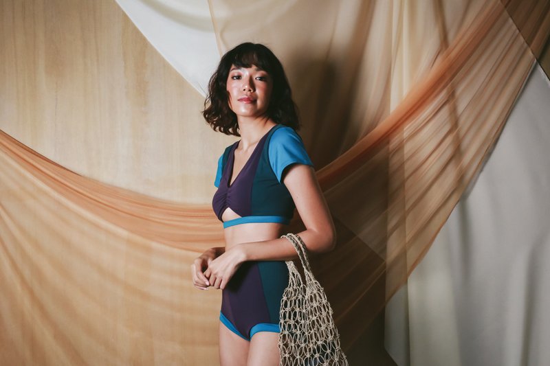 Replay crop set V領小性感泳裝 / 蓝色+紫色+绿色 / S - 女装泳衣/比基尼 - 其他材质 多色