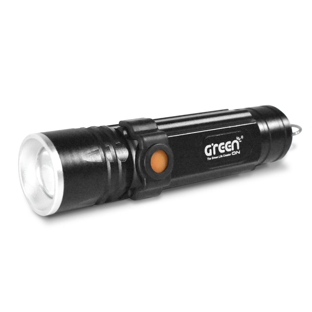 【GREENON】超强光USB工作手电筒(GSL380) LED双光源照明 - 露营用品 - 铝合金 黑色