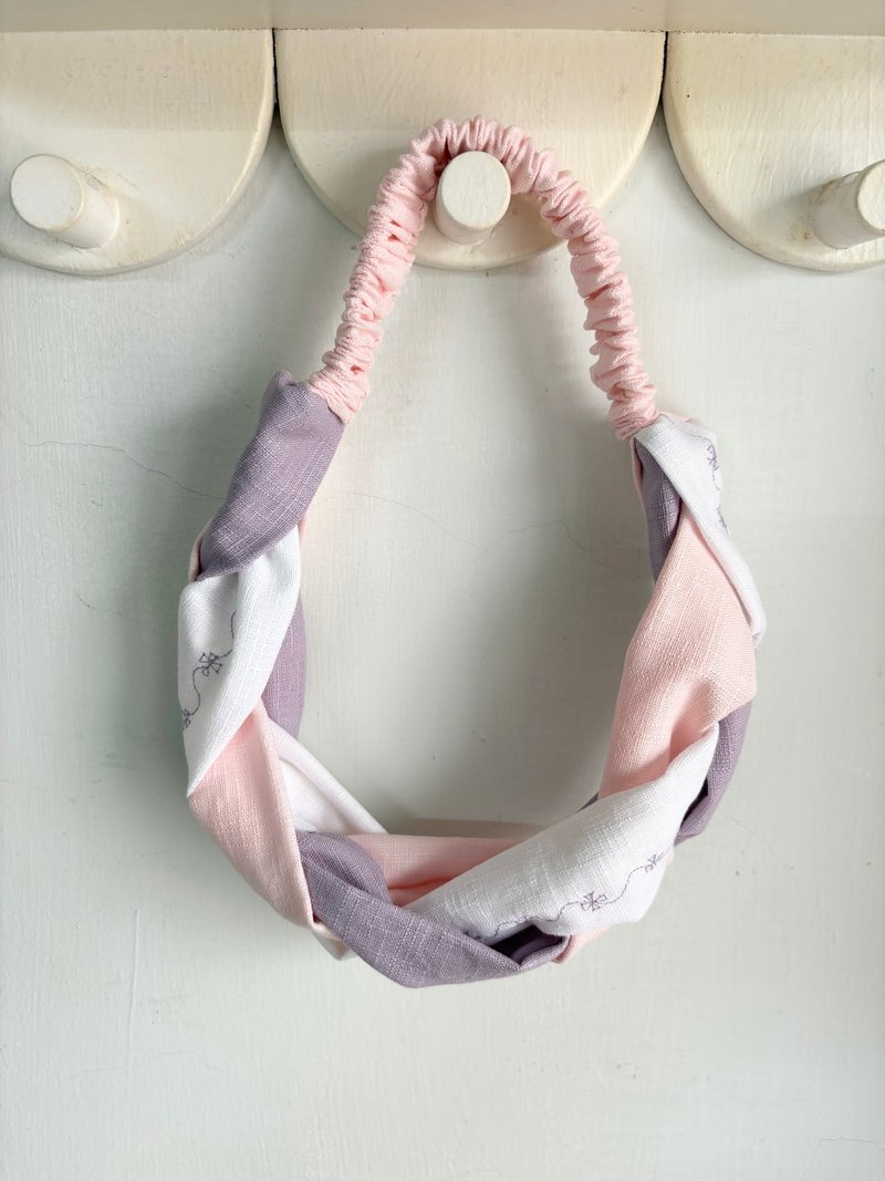 编织发带-幸运草粉紫(电绣)+发夹+戒指 - 发带/发箍 - 棉．麻 紫色