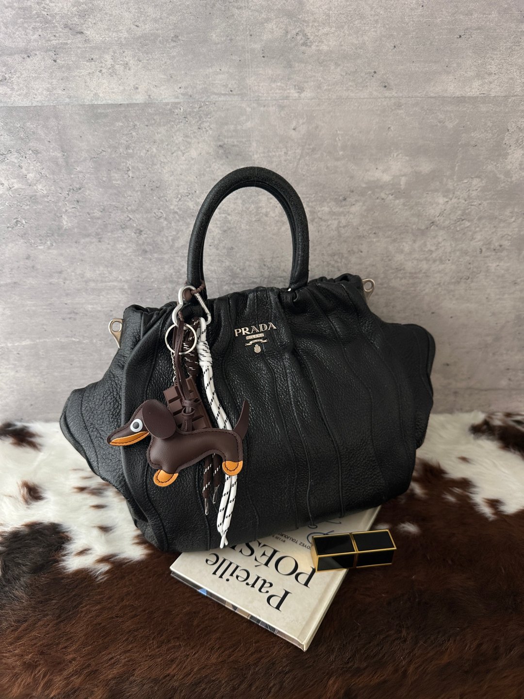 中古包 PRADA 普拉达 黑色百褶南瓜托特包 - 手提包/手提袋 - 真皮 黑色