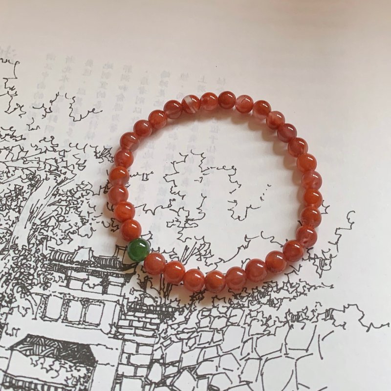 售完欣赏 一点青梅。天然飘花南红玛瑙手链 俄料碧玉 祈福人缘 - 手链/手环 - 玉石 红色