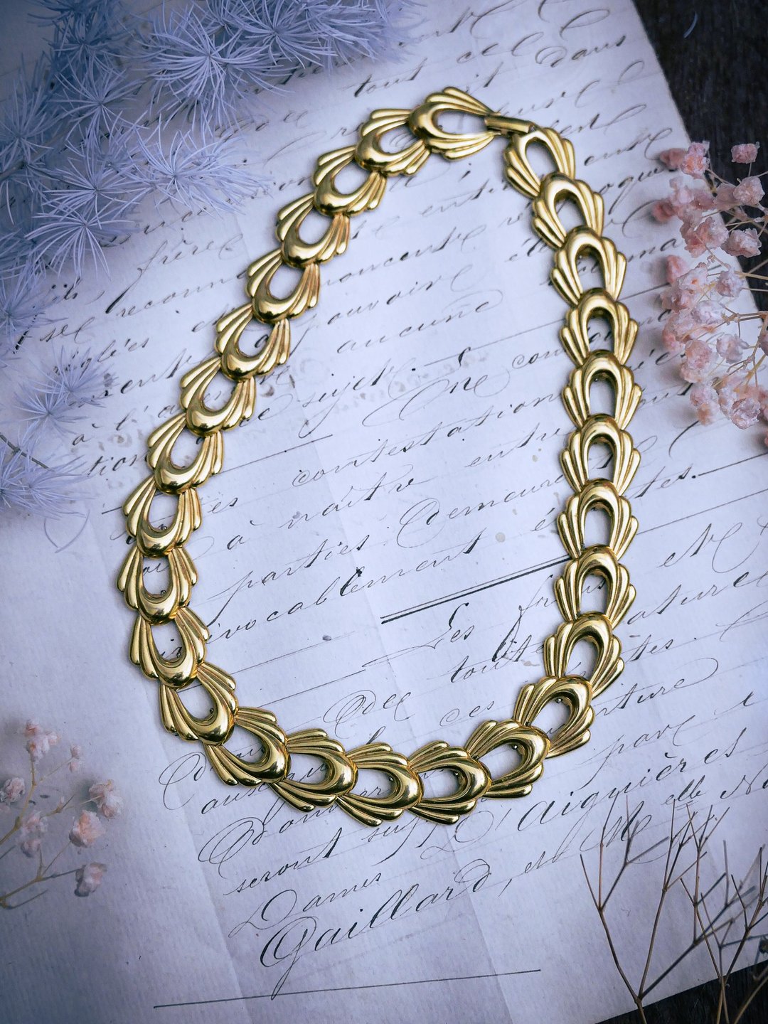 Monet 镂空贝壳连续短链颈链—美国古董首饰 Vintage Jewelry - 项链 - 其他金属 