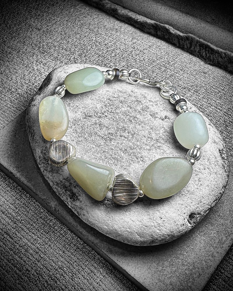 和田青白玉 随形银制手链 - 手链/手环 - 玉石 