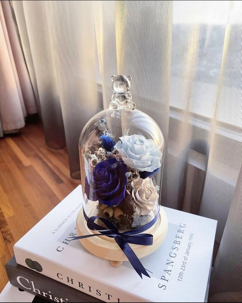 永生花-宝石蓝 不凋花 玫瑰 夜灯 玻璃罩 生日送礼 情人节礼物 - 干燥花/捧花 - 植物．花 