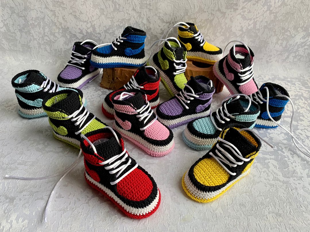 Nike Jordans Baby Booties Sneakers Jordan 1 Crochet Crochet Shoe Shower - 婴儿鞋 - 棉 