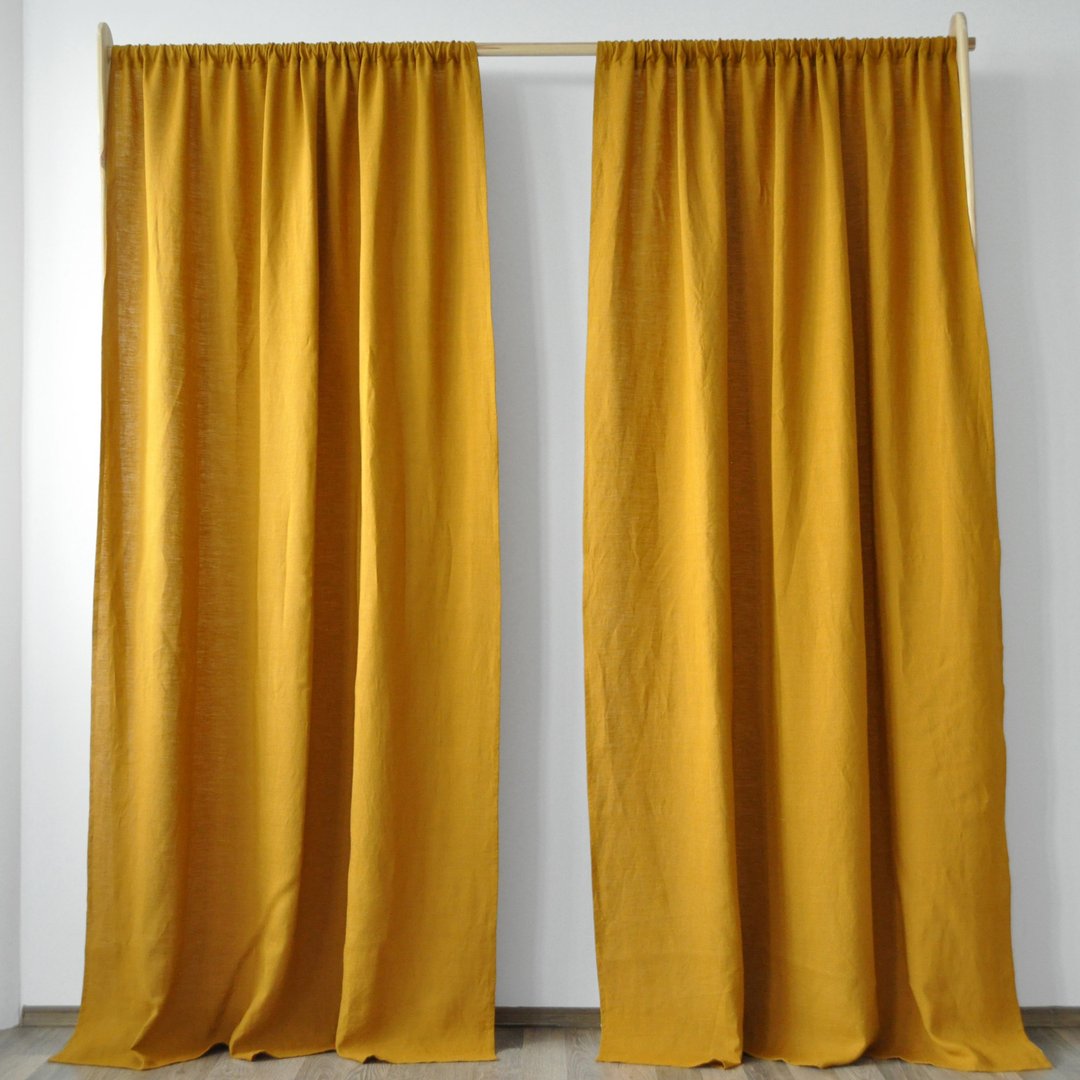 Ochre regular and blackout linen curtains / Custom curtains / 2 panels - 门帘/门牌 - 亚麻 黄色