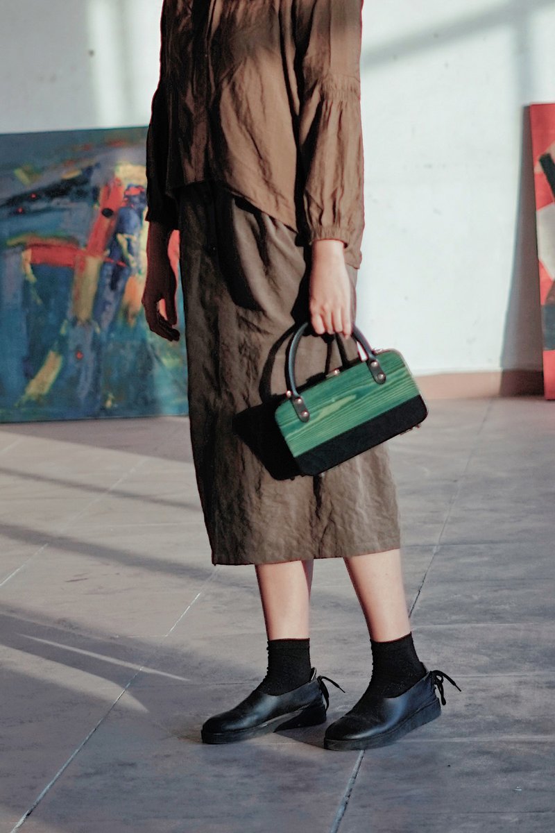 法式復古 手工木质 单肩斜跨包 手提包 - 手提包/手提袋 - 木头 绿色