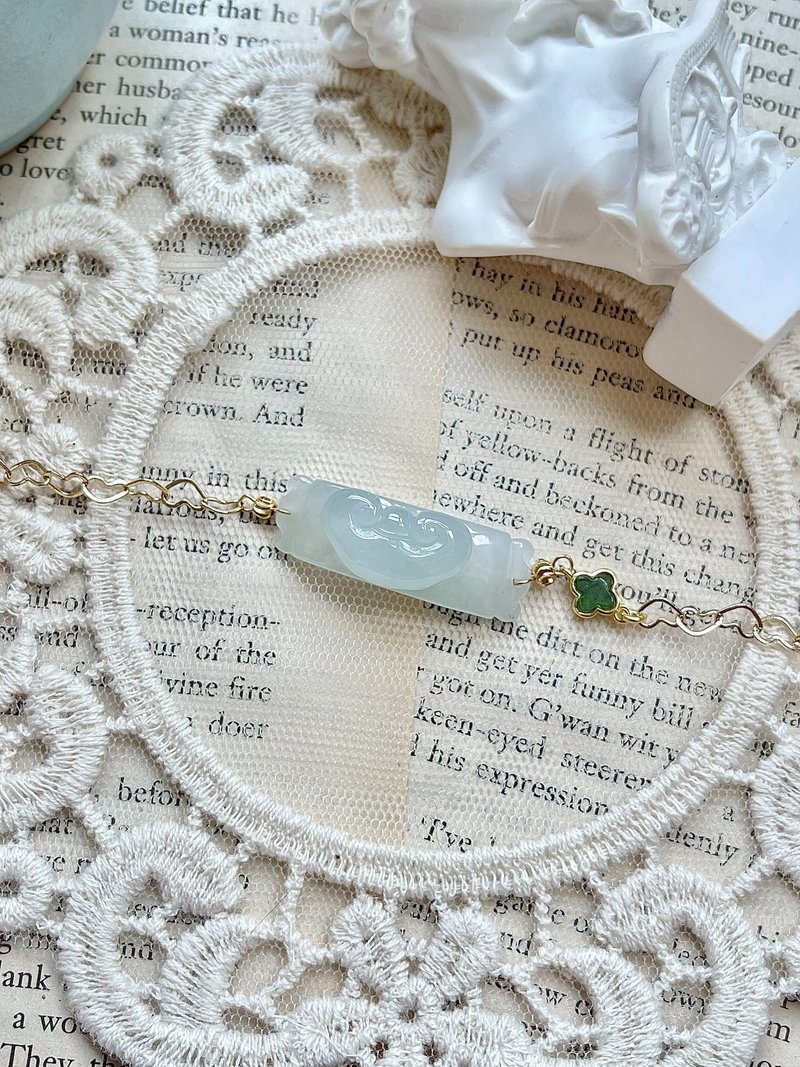 缅甸玉A货翡翠-冰晴立体如意翡翠14K包金手链 天然石 玉 礼物 - 手链/手环 - 玉石 