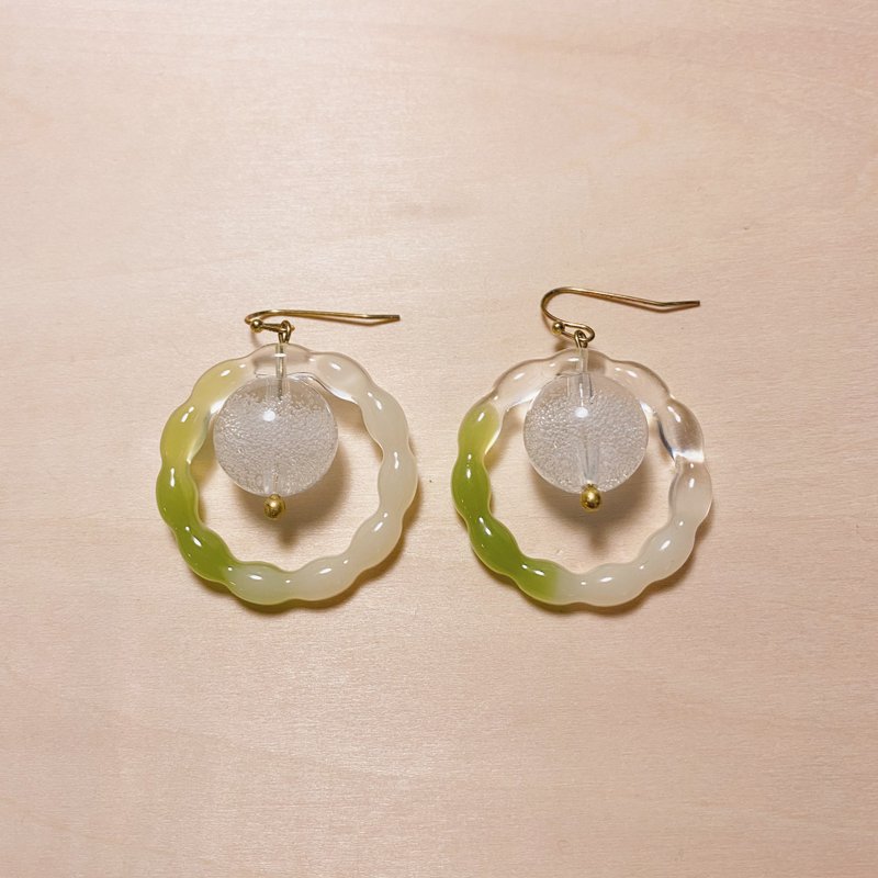 复古青苹果气泡波堤耳环 - 耳环/耳夹 - 树脂 绿色