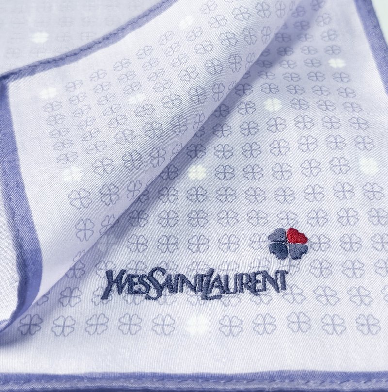 Yves Saint Laurent 复古手帕 四叶草图案 19 x 19 英寸 - 手帕/方巾 - 棉．麻 透明