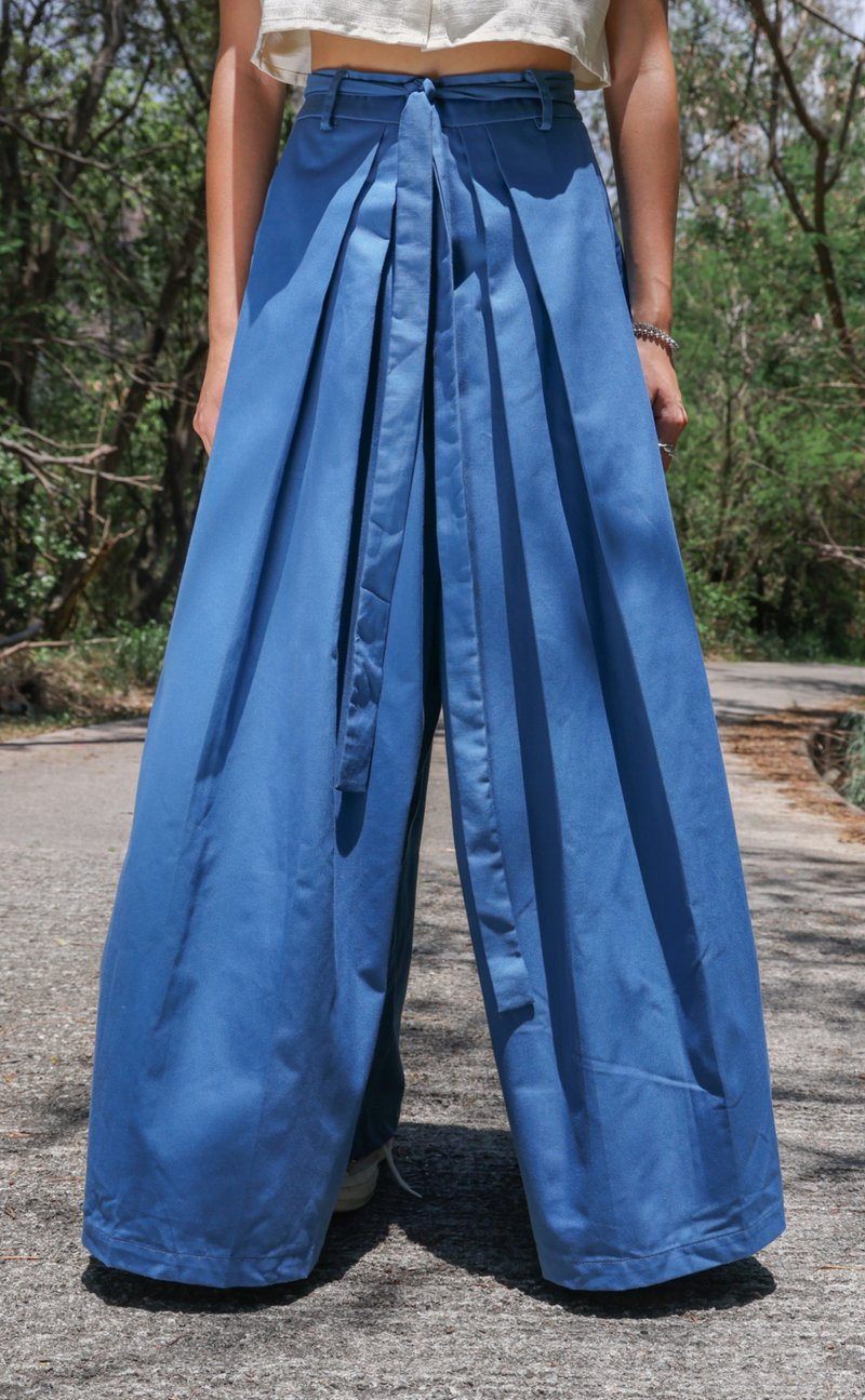 武士阔脚裤 Kendo Trousers - 女装长裤 - 棉．麻 蓝色