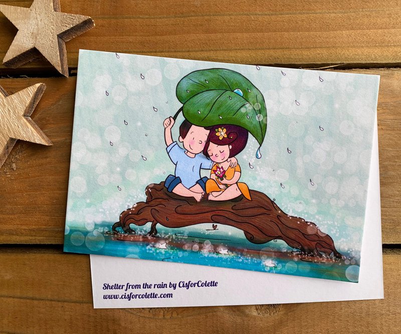 Shelter from the rain postcard - 卡片/明信片 - 纸 蓝色