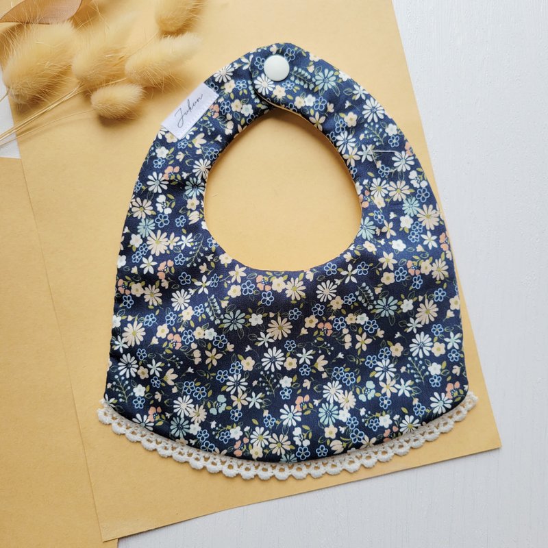 手工现货 六重纱 深蓝小碎花 寛版蕾丝 围兜/口水巾 - 围嘴/口水巾 - 其他材质 蓝色