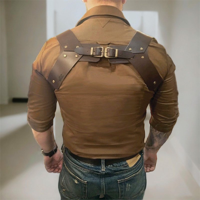 Leather handmade suspenders for mens, Handmade Suspenders, Braces, Wedding Groom - 皮带/腰带 - 真皮 黑色