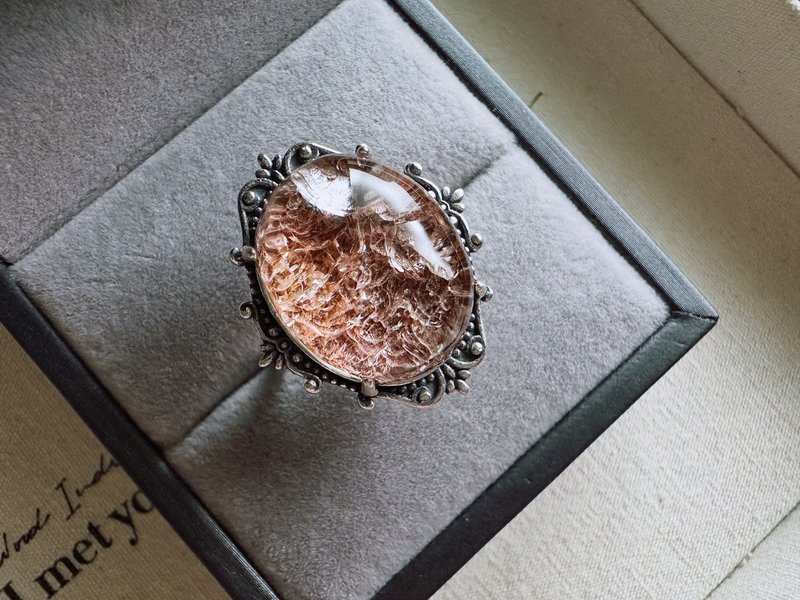 粉胶花水晶银戒  Pink Manganocalcite Quartz Ring - S 925 - 戒指 - 水晶 