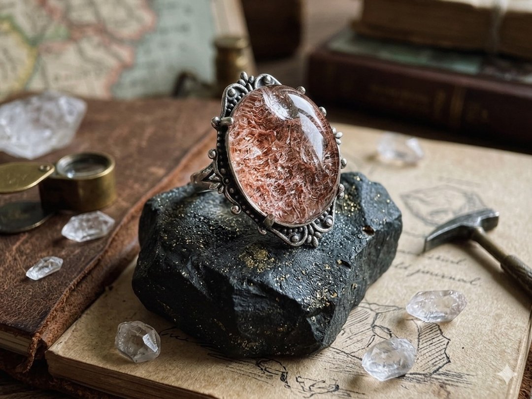 粉胶花水晶银戒  Pink Manganocalcite Quartz Ring - S 925 - 戒指 - 水晶 