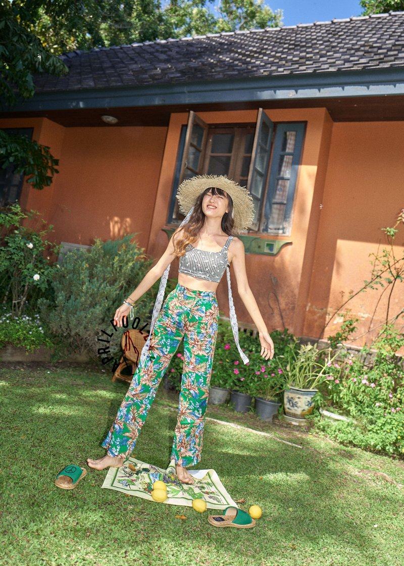 Aprilpoolday / HOLIDAY PANTS / Green Forest / L - 女装长裤 - 棉．麻 绿色