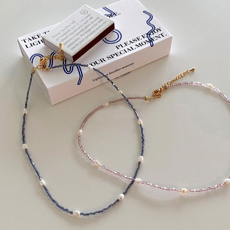 透光小方珠镶淡水珍珠 Beads Pearls Necklace - 项链 - 珍珠 多色