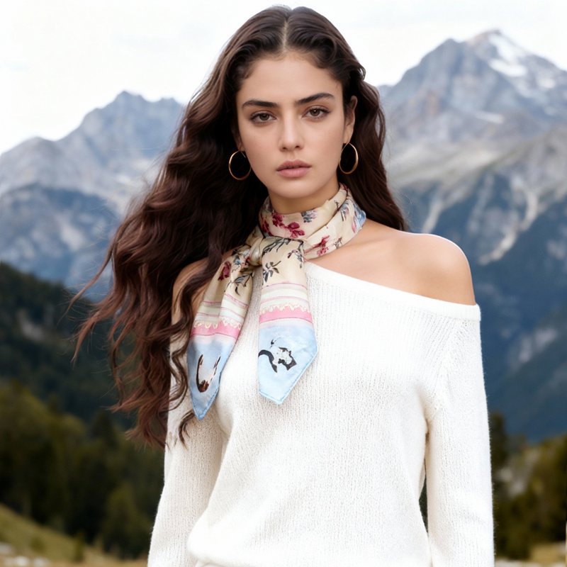 波兰猫与瑜伽士 浅黄花 大方巾丝巾90厘米 Jardin Des Fontaines - 丝巾 - 聚酯纤维 黄色