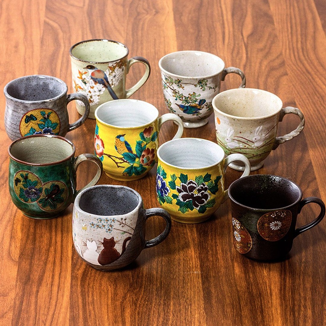 日本进口九谷烧复古粗陶马克杯猫咪咖啡杯茶杯结婚生日礼物杯子 - 其他杯子 - 陶 