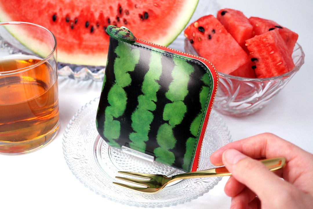 Watermelon compact wallet made of cowhide - 皮夹/钱包 - 真皮 绿色