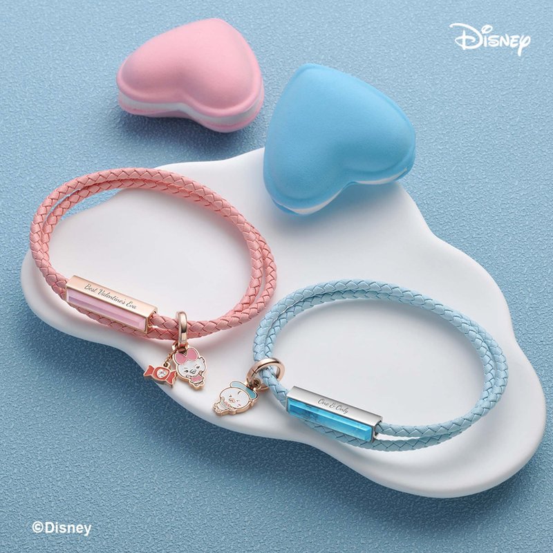 迪士尼系列情侣特别版 定制化刻字 唐老鸭 黛丝 皮革手环 (8色) - 手链/手环 - 真皮 蓝色