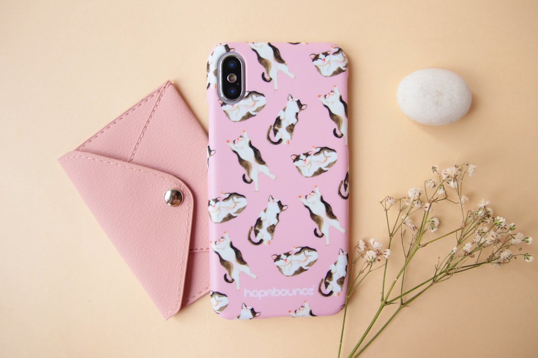 猫咪 黑白猫 手机壳 iPhone 12 13 14 15 16 plus pro max - 手机壳/手机套 - 塑料 粉红色