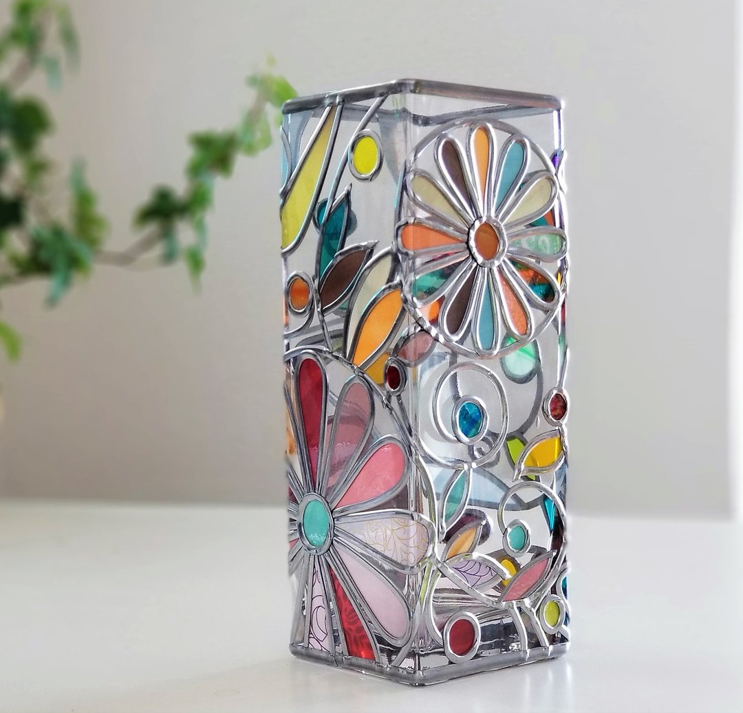 Square glass vase 　Nostalgia - 花瓶/陶器 - 玻璃 多色