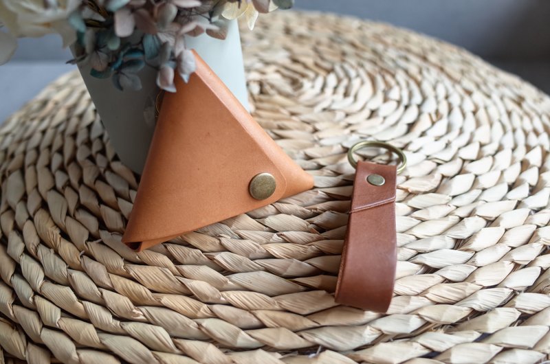 【超值500元礼物包】缎带组 三角零钱包组 30%off - 钥匙链/钥匙包 - 真皮 咖啡色