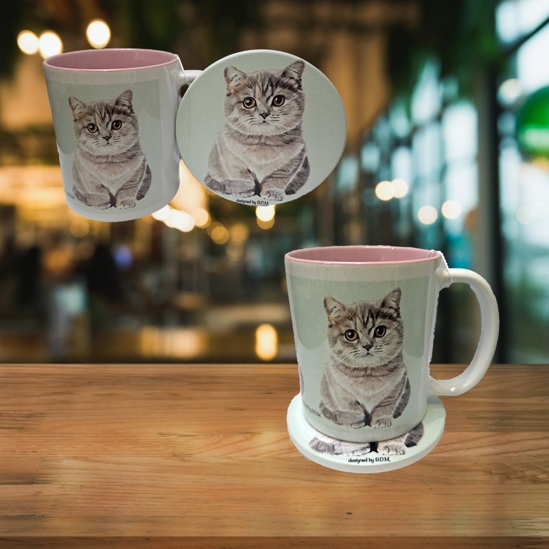 虎斑猫 陶瓷马克杯 + 杯垫 | 礼品套装 - 咖啡杯/马克杯 - 陶 