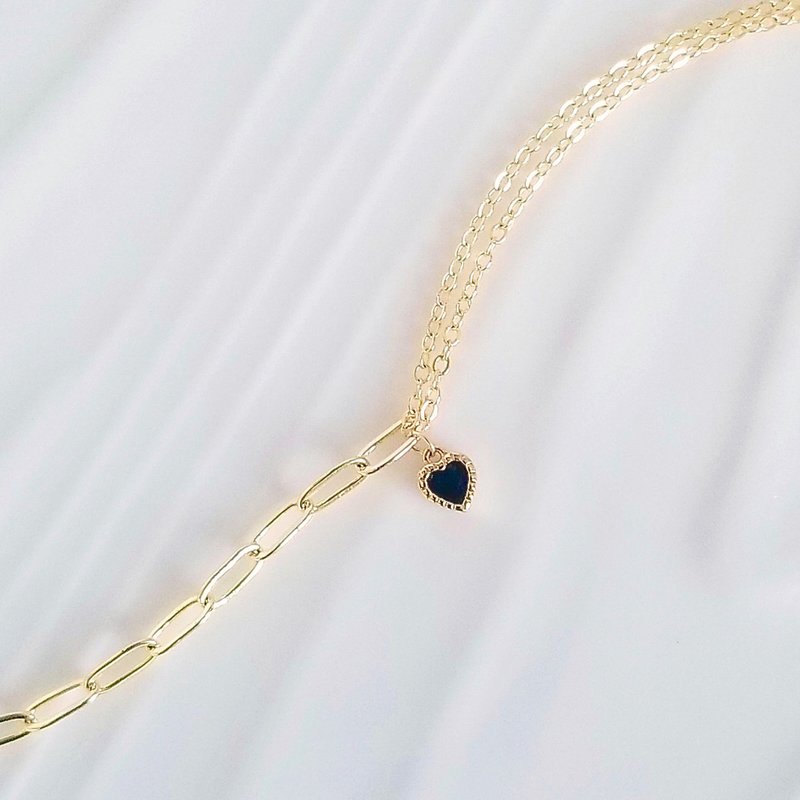 深宝蓝色锆石桃心吊坠不对称亮金手链 | 灵气能量开运小物饰品 - 手链/手环 - 半宝石 金色