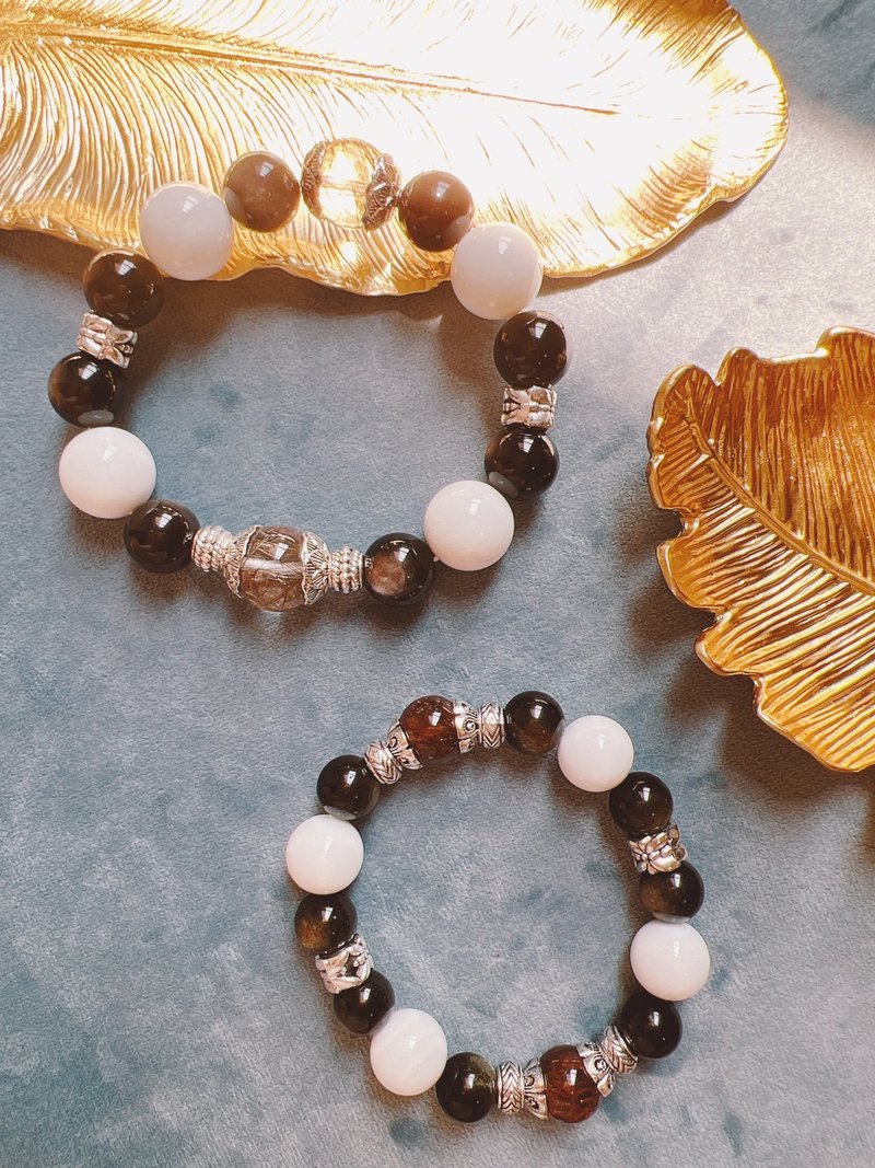 战神系列~情侣款~个性风格~白砗磲.金曜石.魔鬼钛发晶 - 手链/手环 - 半宝石 