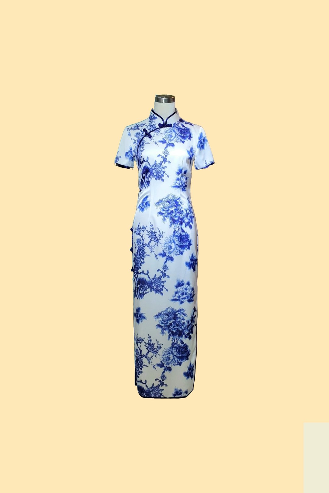 VINTAGE 悦裳 港式 复古旗袍 春装 华服 连身裙 青花瓷长旗袍 - 旗袍 - 棉 蓝色