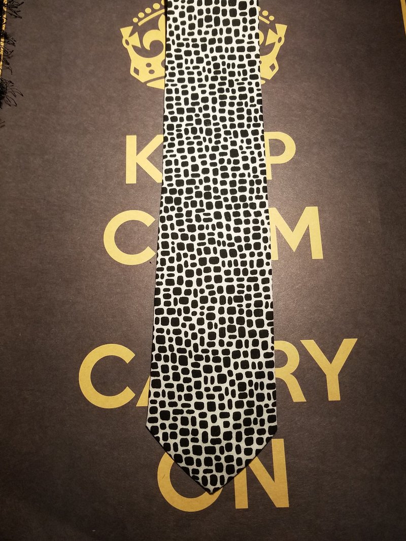 黑白色奶牛纹路领带趣味绅士领带 - 领带/领带夹 - 棉．麻 黑色