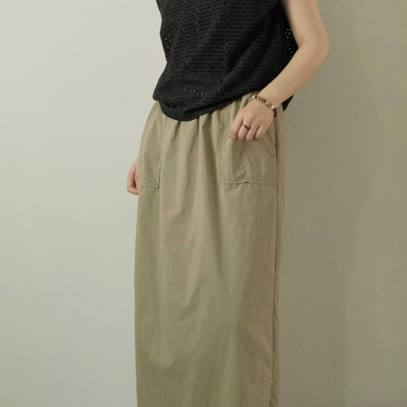 夏秋抽绳运动工装卡其色半裙 - 裙子 - 尼龙 卡其色