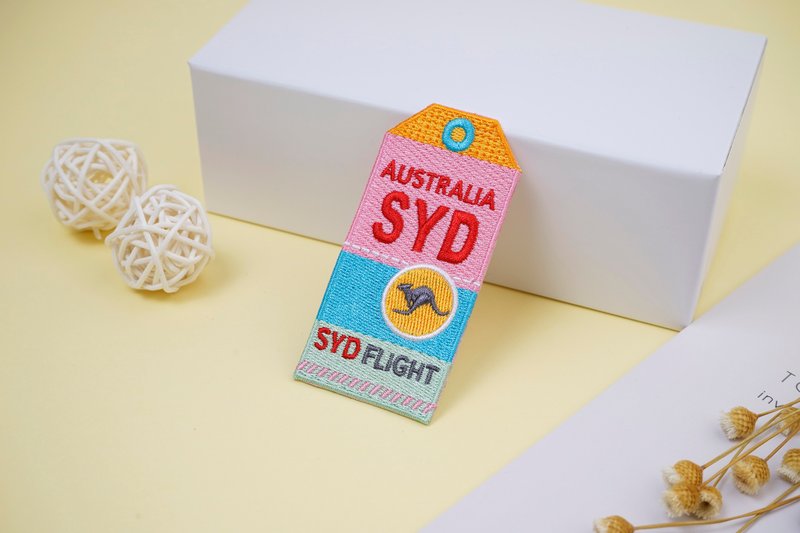 【旅行刺绣】旅行SYD袋鼠 (绣布贴 / 卡套) - 贴纸 - 绣线 